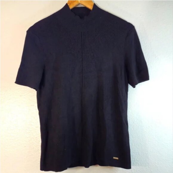 T Tahari Ribbed Short Sleeve Mock Neck Swearter Top - Picture 1 of 4